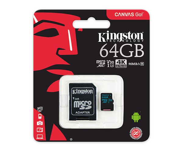 Kingston 64 GB Canvas Go 90 MB/s U3 UHS-I V30 SDCG2/64GB microSDXC Hafıza Kartı
